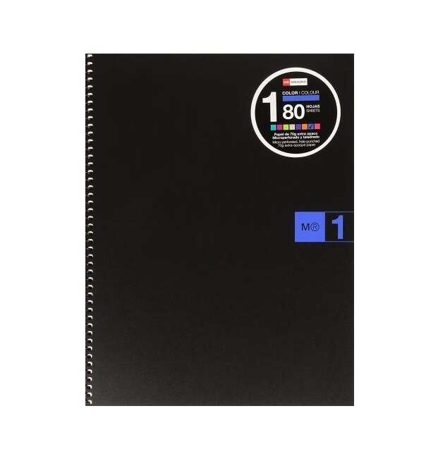 Miquel Rius Notebook1 Cuaderno de Espiral Formato A4 - 80 Hojas Microperforadas con 4 Taladros - Cuadricula 5x5 - Banda de las Hojas Azul - Cubiertas de Polipropileno - Color Negro - Cantidad: 5 - Prinkweb