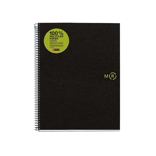 Miquel Rius Notebook4 Eco Cuaderno de Espiral Formato A4 - Papel 100% Recuperado Post-Consumo - 120 Hojas de 80gr Microperforadas con 4 Taladros - Cubiertas de Polipropileno Reciclado - Cuadricula 5x5 - Color Negro - Cantidad: 5 - Prinkweb