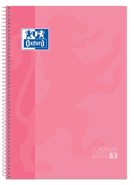 Oxford Europeanbook 1 Cuaderno Espiral Formato A4+ Cuadriculado 5x5mm - 80 Hojas - Banda de Color - Tapa Extradura Brillante - Color Rosa - Prinkweb