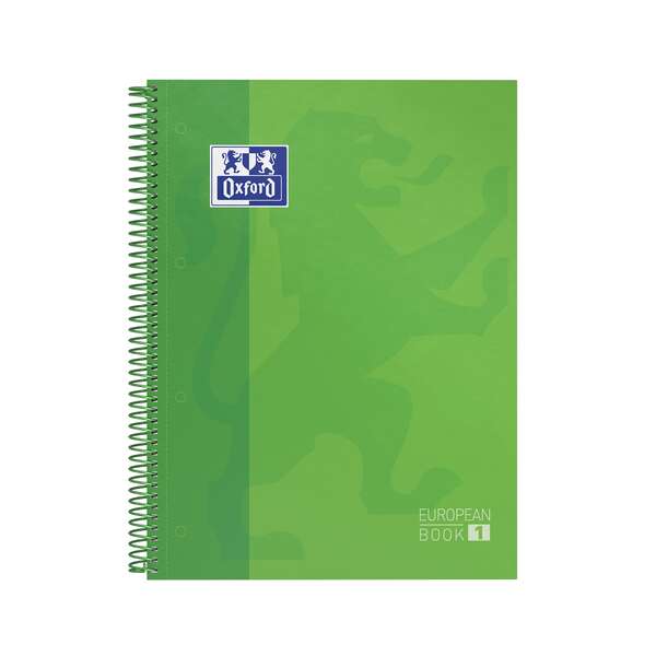 Oxford Europeanbook 1 Cuaderno Espiral Formato A4+ Cuadriculado 5x5mm - 80 Hojas - Banda de Color - Tapa Extradura Brillante - Color Verde Manzana - Prinkweb