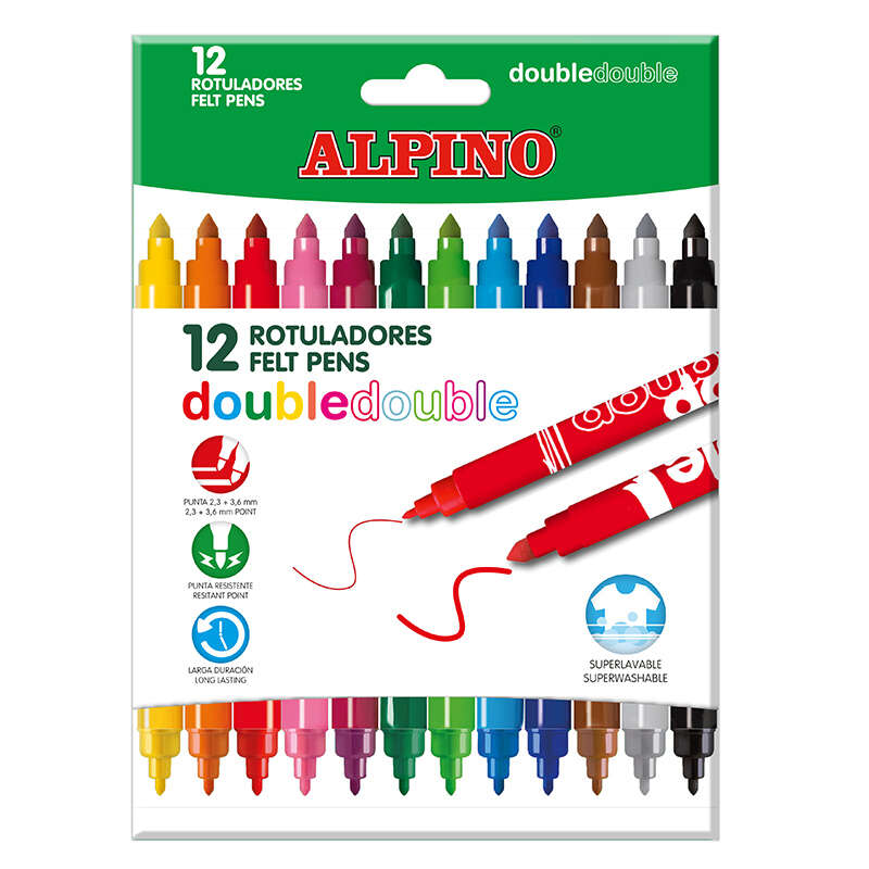 Pack de 12 Marcadores Alpino de Ponta Dupla 10+2 - Marcadores de Ponta Dupla - Cores Super Vibrantes