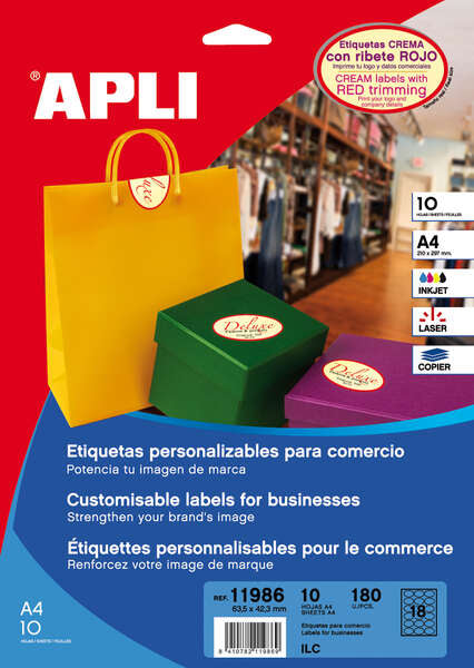 Apli Etiquetas Crema con Ribete Permanentes 63.5 x 42.3mm 10 Hojas - Prinkweb