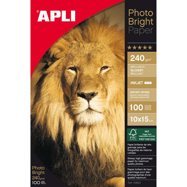 Apli Papel Fotografico Photobright 10 x 15 cm 240g 100 Hojas - Prinkweb