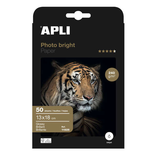 Apli Papel Fotografico Photobright 13 x 18 cm 240g 50 Hojas - Prinkweb