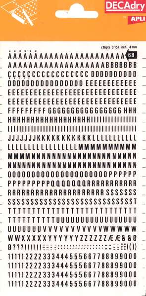 Apli Letras y Numeros Transferibles - 4mm de Tamaño - 792 Caracteres - Faciles de Aplicar y Remover - Negros - Prinkweb