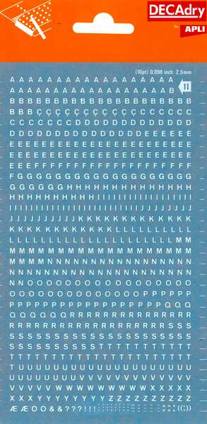 Lettres de transfert blanches Apli 2,5 mm - 730 caractères - Application facile et excellente adhérence - Convient à différentes surfaces - Blanc