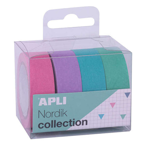 Lot de 4 rubans adhésifs en papier washi Apli Nordik (15 mm x 10 m) - Décoration et loisirs créatifs - Couleurs assorties