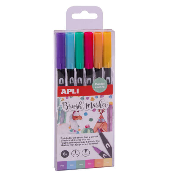 Apli Brush Marker Rotuladores Acuarelables de Doble Punta - Punta Pincel de 1-4mm y Punta