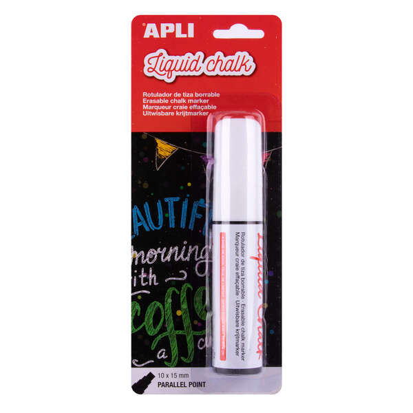 Marcador de giz líquido Apli Parallel 10x15mm branco - Fácil de apagar com um pano húmido - Secagem rápida