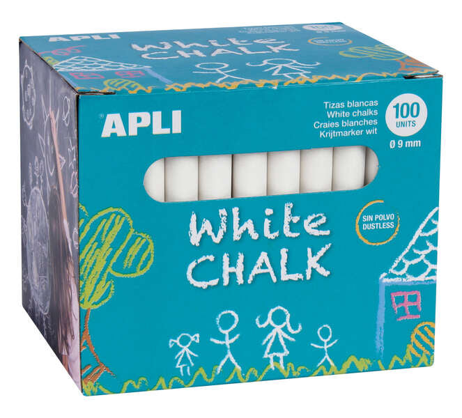 Giz de cera branco redondo Apli - Embalagem com 100 unidades, tamanho Ø 9 x 80 mm - Ideal para escrever e desenhar.