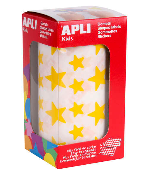 Autocollants étoiles jaunes Apli - 12,5 mm et 19,5 mm - Adhésif permanent - 2360 autocollants par rouleau - Idéal pour développer les compétences des enfants