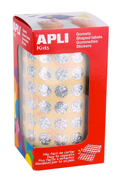 Autocollants holographiques ronds Apli - Diamètre 10,5 mm - Adhésif permanent - 5192 autocollants par rouleau - Idéal pour développer les compétences des enfants