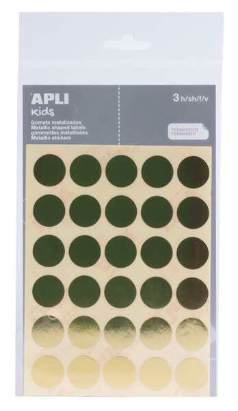 Embalagem de 90 autocolantes redondos Apli de Ø 20 mm - Autocolante permanente - Ideal para creches e escolas - Cor dourada