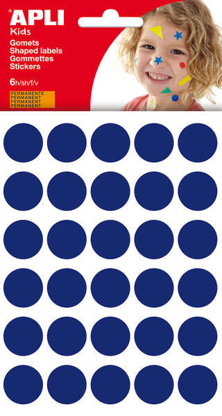Sachet Apli de 180 autocollants ronds Ø 20 mm - Adhésif permanent - Développement des compétences et de la créativité - Idéal pour les écoles maternelles - Bleu foncé