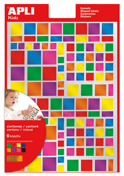Lot de 732 autocollants carrés Apli - Adhésif repositionnable - Finition métallisée - Idéal pour les écoles maternelles - Développement des compétences et de la créativité - Couleurs et tailles assorties