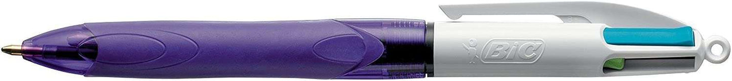 Stylo bille rétractable Bic Grip Fashion 4 couleurs avec grip - Pointe moyenne 1 mm - Largeur de trait 0,4 mm - Encre