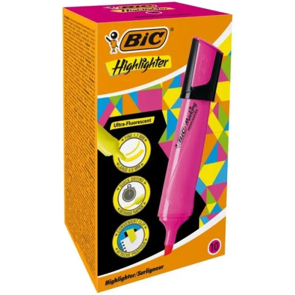 Surligneur fluorescent plat Bic - Pointe biseautée - Largeur de trait entre 1,70 et 4,80 mm - T