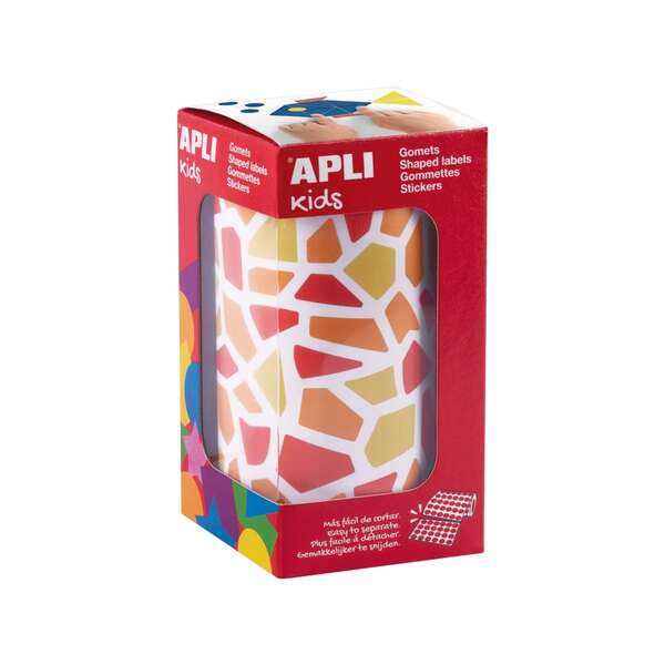 Rouleau de 2460 autocollants mosaïques Apli Kids - Adhésif à base d'eau - Sans solvant - Matériaux 100 % recyclables - Couleurs rouge, orange et jaune