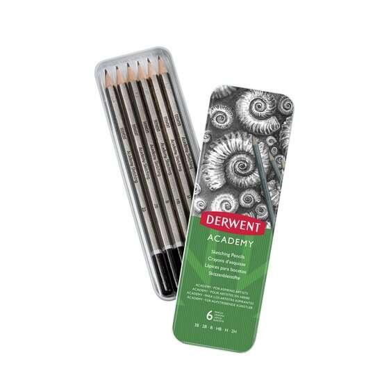 Coffret de 6 crayons graphite hexagonaux Derwent Academy pour le dessin, de duretés assorties - Spécialement conçu pour