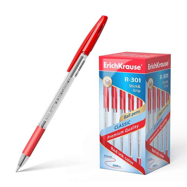 Caneta esferográfica Erichkrause R-301 Stick&Grip, ponta de 1,0 mm - largura da linha de 0,5 mm - punho emborrachado