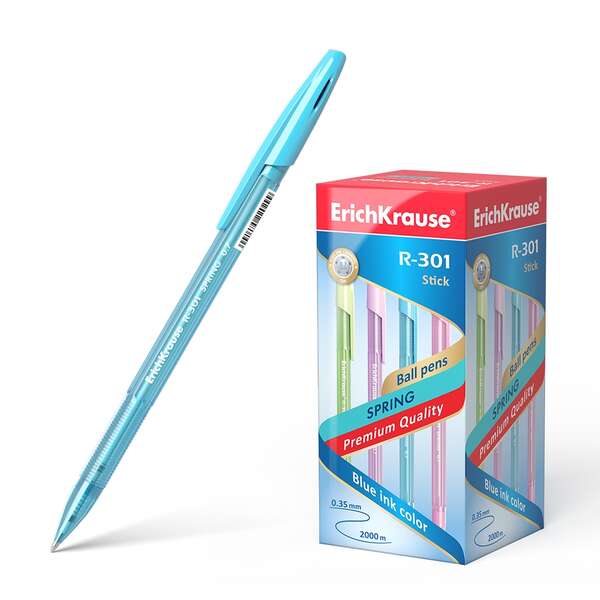 Caneta Esferográfica Erichkrause R-301 com Mola - Ponta de 0,7 mm - Corpo Translúcido em Cores Sortidas - Tinta