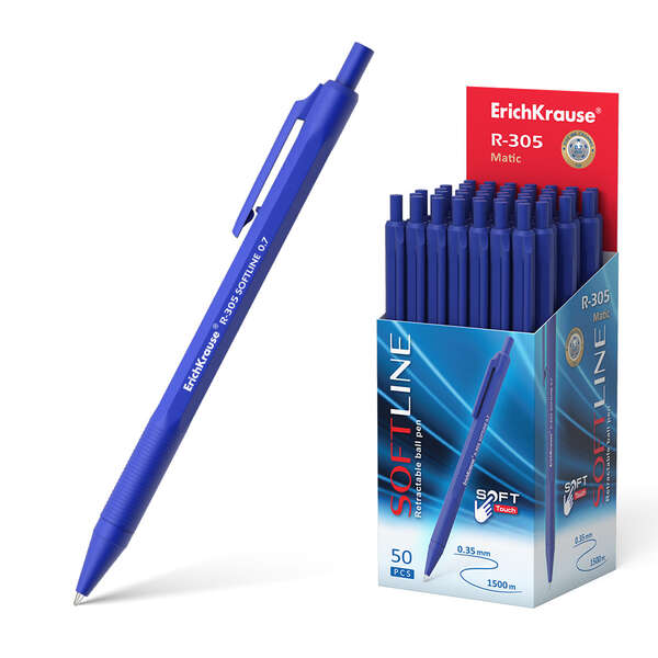 Caneta esferográfica automática Erichkrause R-305 - Recarregável - Ponta agulha - Corpo hexagonal opaco - Tinta