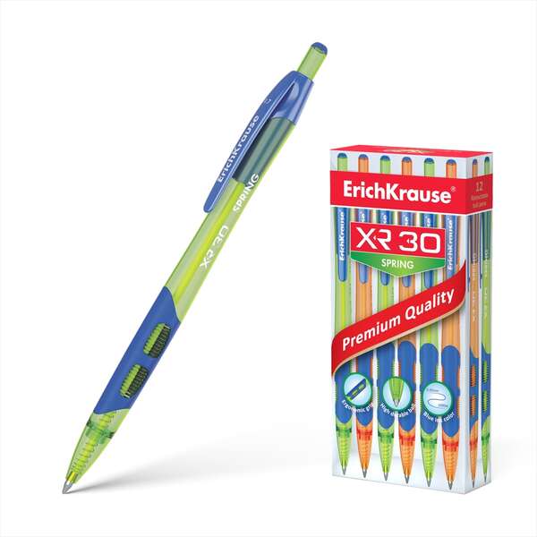 Caneta esferográfica automática Erichkrause XR-30 com mola - Corpo translúcido em cor néon - Ponta de 0,7 mm -