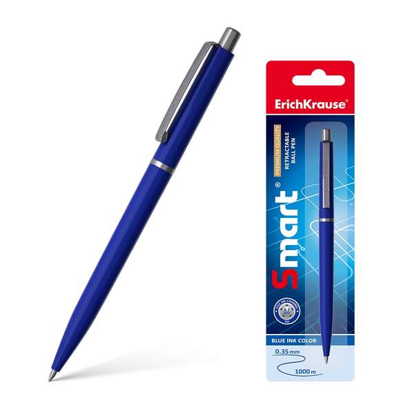 Stylo bille automatique intelligent Erichkrause - Rechargeable avec clip métallique - Pointe 0,7 mm - Encre à séchage rapide - Bleu