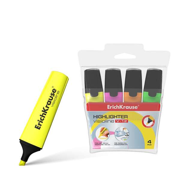 Erichkrause Visioline V-12 Marcadores Fluorescentes - Punta Biselada - Tinta a Base de Agu