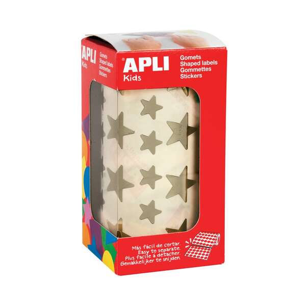 Rouleau Apli de 2360 autocollants étoiles dorées - 12,5 mm et 19,5 mm - Adhésif permanent - Idéal pour les écoles et les ateliers pour enfants