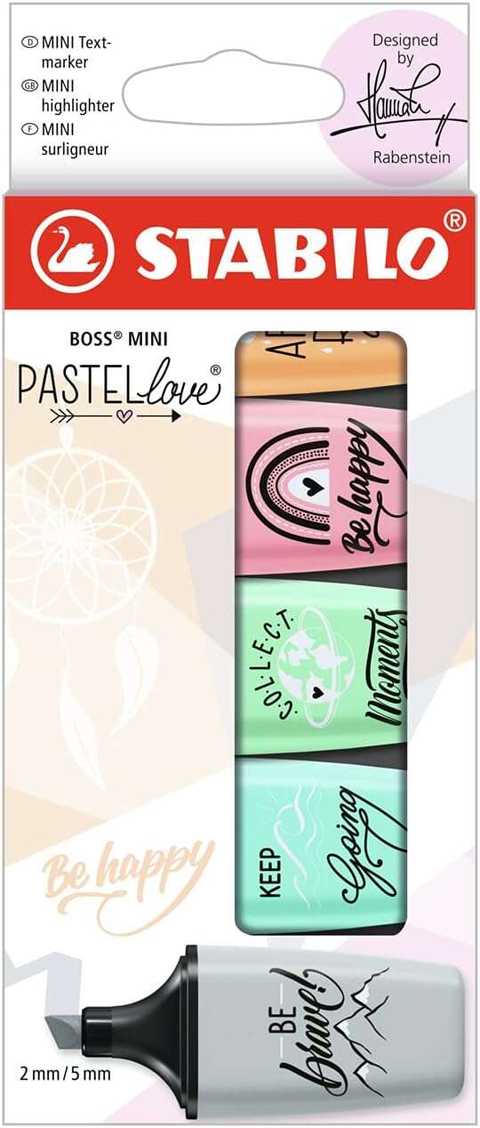Stabilo Boss Mini Pastellove - Embalagem de 5 Marcadores Fluorescentes - Espessura da Linha entre 2 e 5 mm - Tinta com Ba