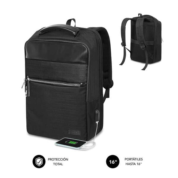 Mochila Subblim com sistema de acolchoamento a ar para portáteis de 15,6" - Alta proteção com sistema de acolchoamento a ar - Resistente à água - Porta USB - Preta