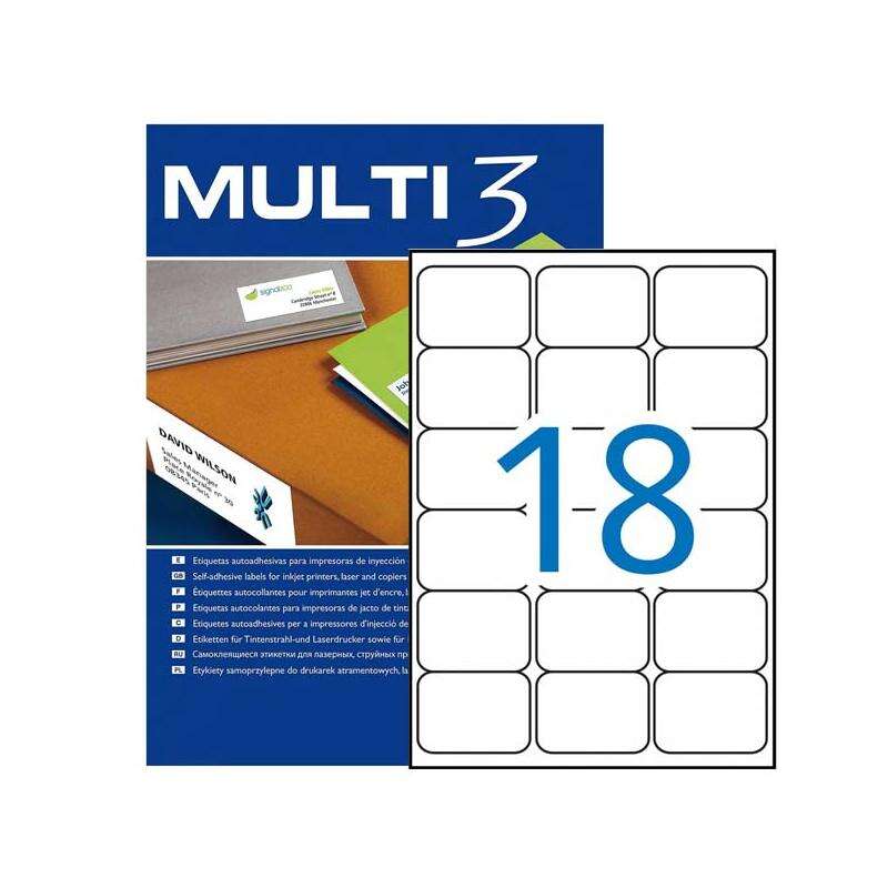Multi3 Pack de 1800 Etiquetas Blancas Tamaño 63,5x46,6mm - Cantos Romos - Aptas para Imprimir - Prinkweb