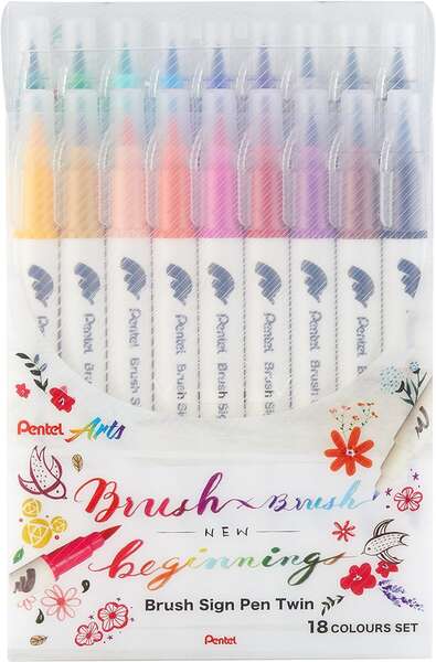 Lot de 2 marqueurs Pentel Brush Sign Pen avec double pointe flexible - Pointe large 1