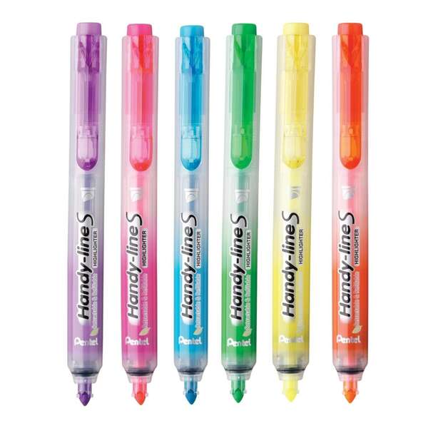 Conjunto de 6 Marcadores Fluorescentes Retráteis Pentel Handy Line S - Tinta Líquida - Espessura do Traço de 1,6 a 1,6 mm