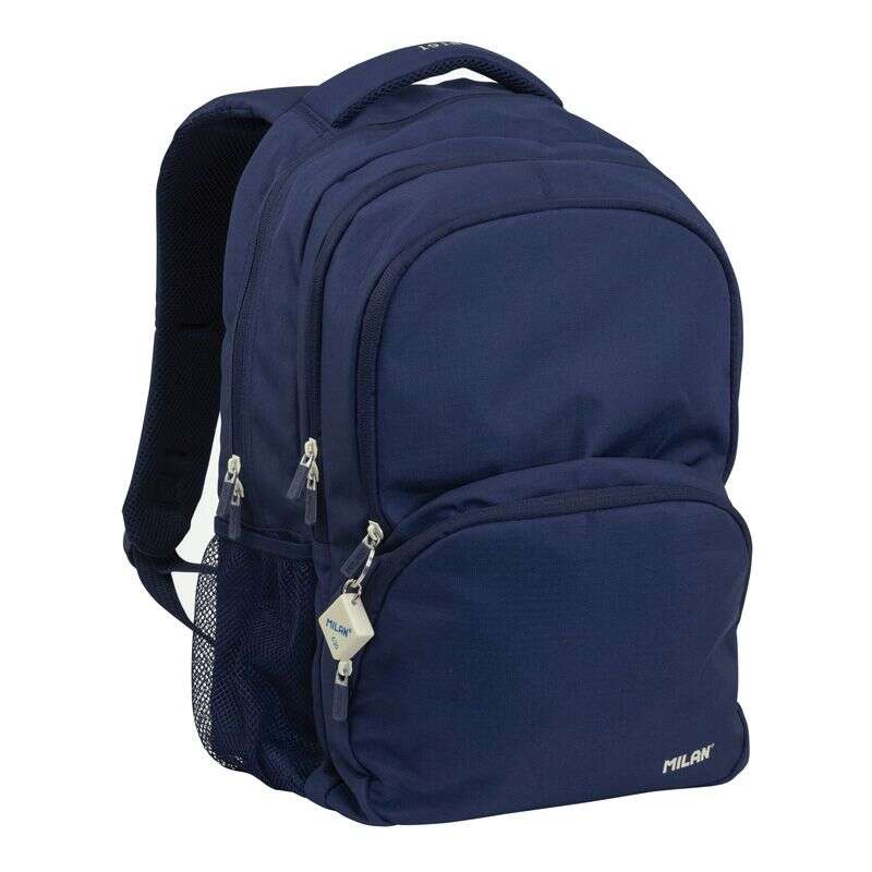 Mochila Escolar Milan Série 1918 25L - 3 Bolsos Frontais + 2 Bolsos Laterais - Alças Ajustáveis e Acolchoadas - Tamanho 46,5x30x17cm - Azul Escuro
