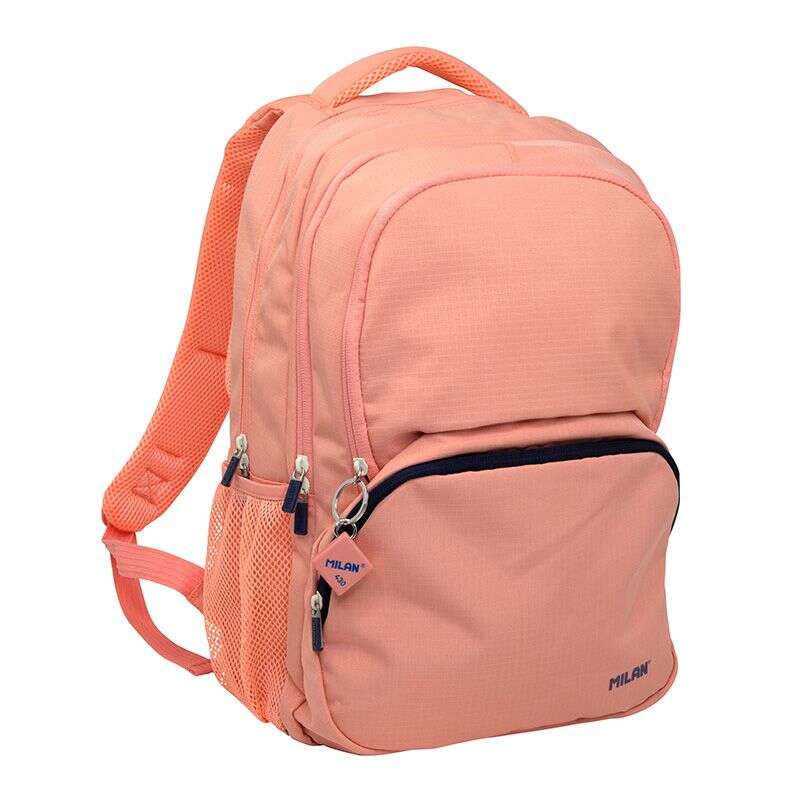 Sac à dos scolaire Milan Serie 1918 25 L - 3 poches avant + 2 poches latérales - Bretelles réglables et rembourrées - Dimensions : 46,5 x 30 x 17 cm - Rose