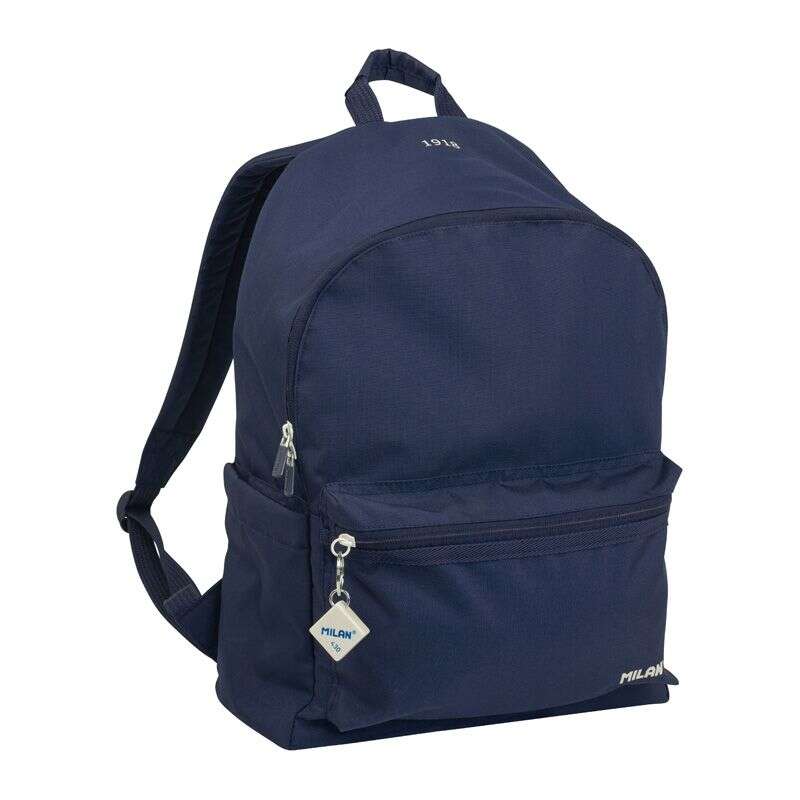 Mochila urbana Milan Serie 1918 22L - Bolso frontal + 2 bolsos laterais - Alças ajustáveis e almofadadas - Tamanho 41x30x18cm - Azul escuro