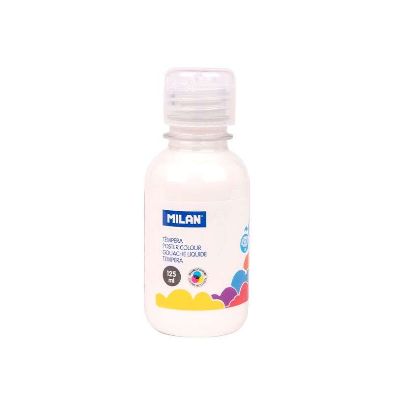 Tinta têmpera Milan, frasco de 125ml - Tampa doseadora - Secagem rápida - Misturável - Branca