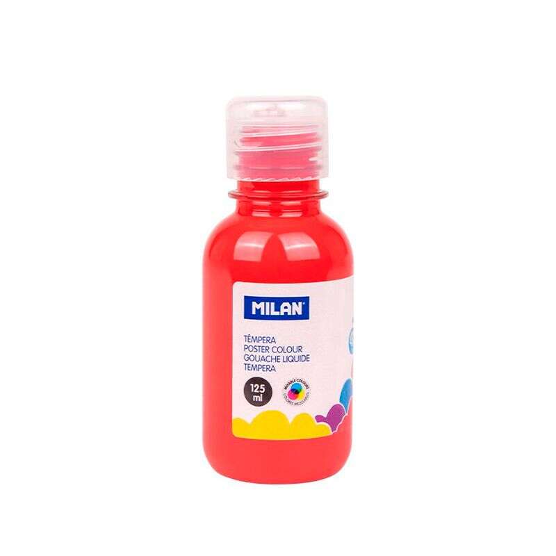 Flacon de peinture tempera Milan 125 ml - Bouchon doseur - Séchage rapide - Miscible - Rouge