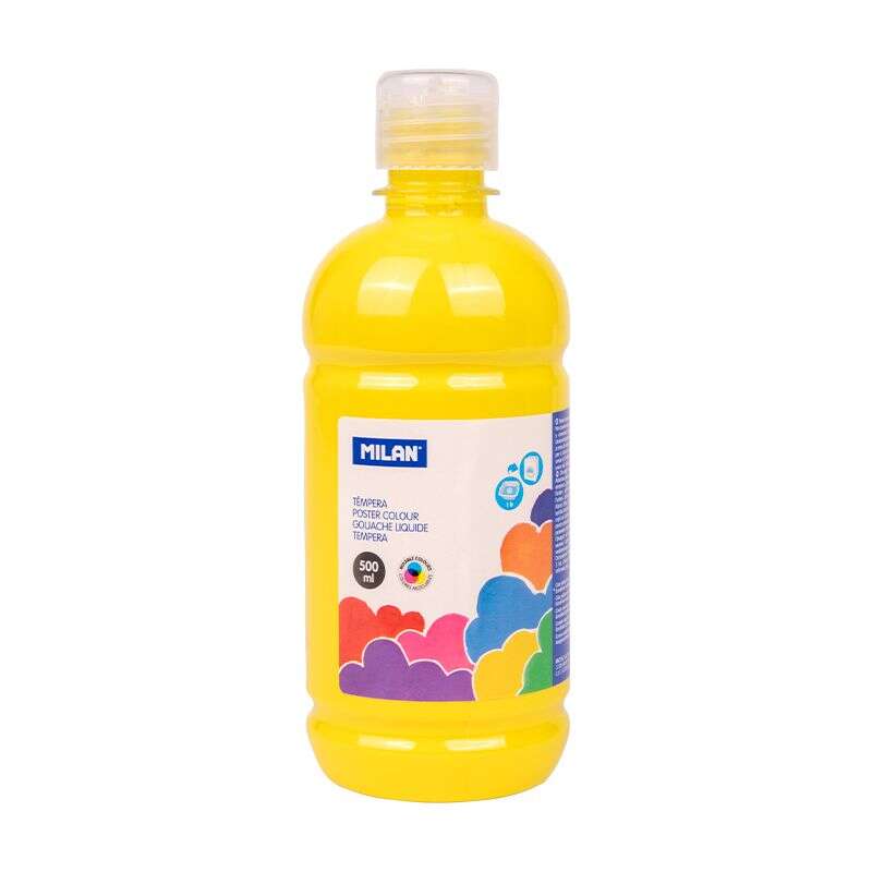 Tinta têmpera Milan, frasco de 500ml - Tampa doseadora - Secagem rápida - Misturável - Amarela