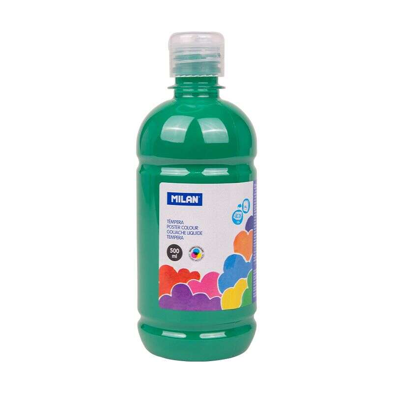 Flacon de peinture tempera Milan 500 ml - Bouchon doseur - Séchage rapide - Miscible - Vert foncé