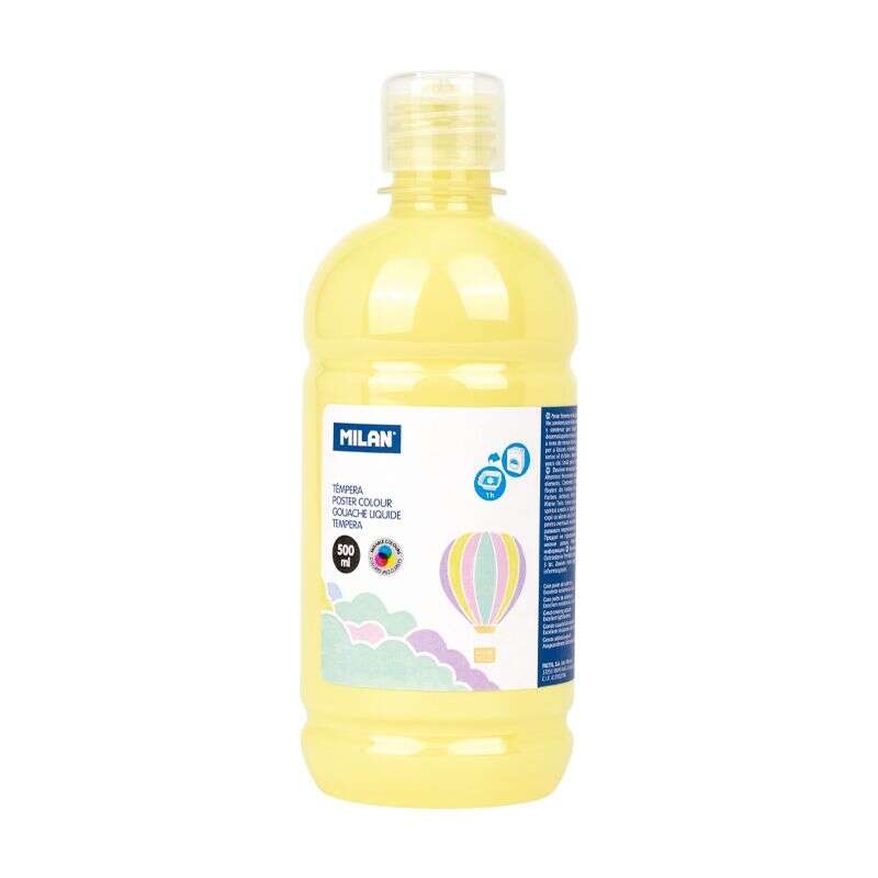 Flacon de peinture tempera Milan 500 ml - Bouchon doseur - Séchage rapide - Miscible - Jaune pastel