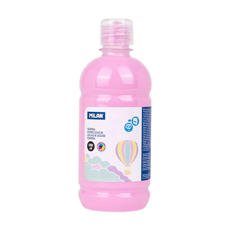 Tinta têmpera Milan em frasco de 500ml - Tampa doseadora - Secagem rápida - Misturável - Rosa pastel