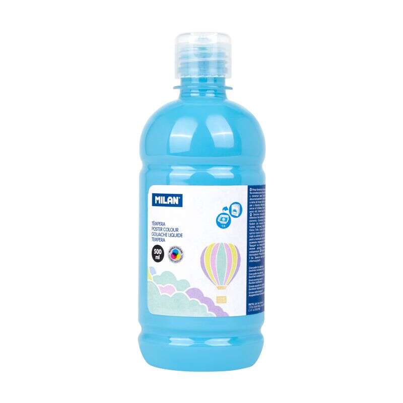 Tinta têmpera Milan em frasco de 500ml - Tampa doseadora - Secagem rápida - Misturável - Azul pastel claro