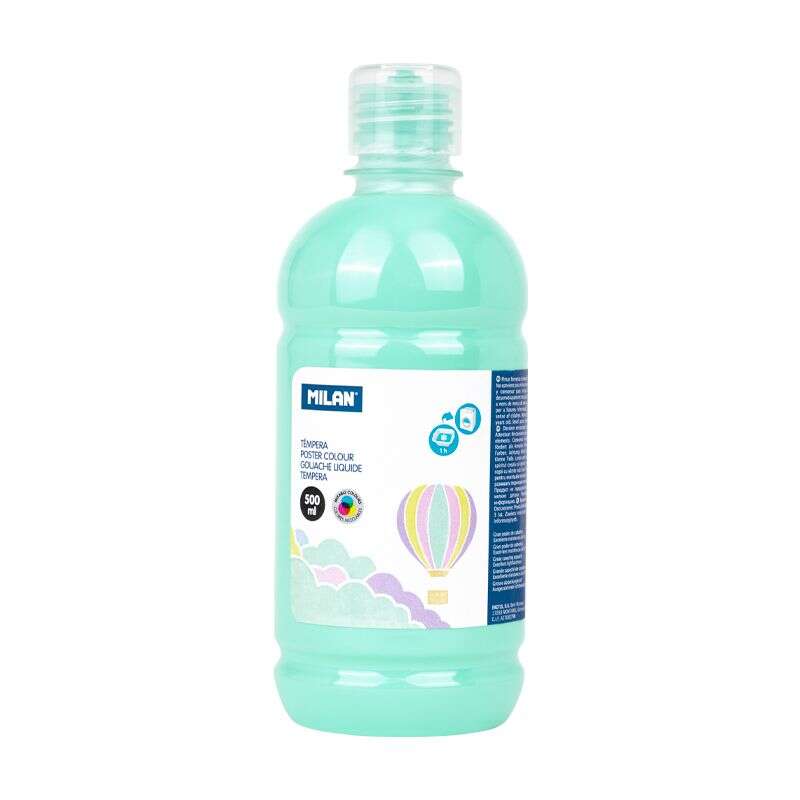 Flacon de peinture tempera Milan 500 ml - Bouchon doseur - Séchage rapide - Miscible - Vert pastel