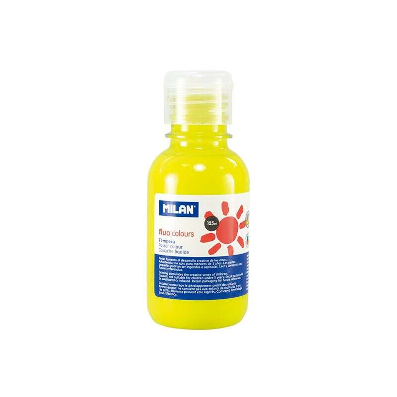 Tinta têmpera Milan, frasco de 125ml - Tampa doseadora - Secagem rápida - Misturável - Amarelo fluorescente
