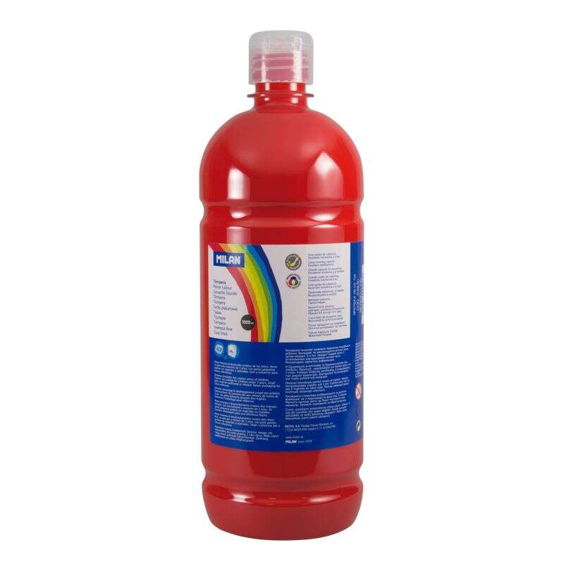 Flacon de peinture tempera Milan 1000 ml - Bouchon doseur - Séchage rapide - Miscible - Rouge
