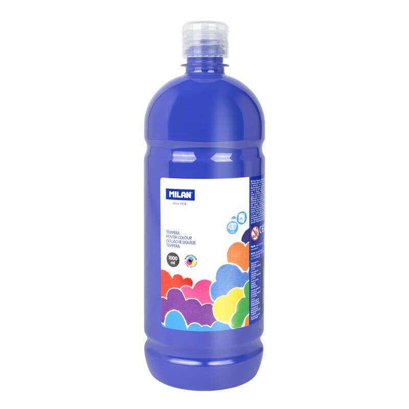 Tinta têmpera Milan em frasco de 1000ml - Tampa doseadora - Secagem rápida - Misturável - Azul marinho