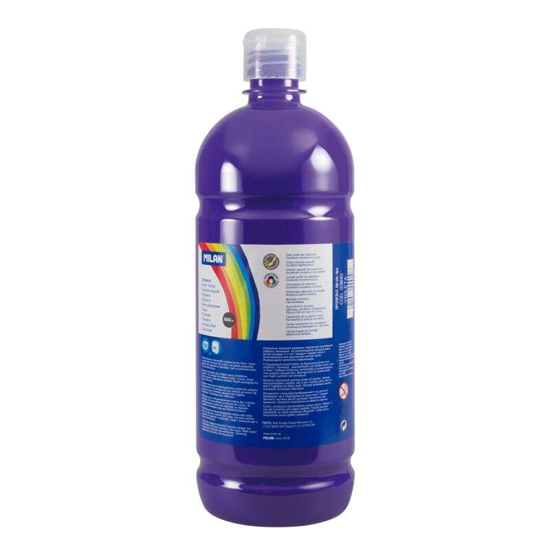 Flacon de peinture tempera Milan 1000 ml - Bouchon doseur - Séchage rapide - Miscible - Couleur violette